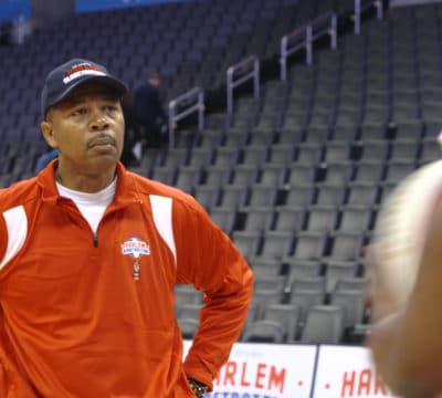 Coach Blacklock during Globetrotters practice.